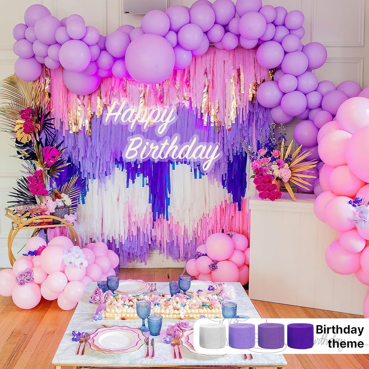PartyWoo Crepe Paper Streamers - Metallic Silver & Purple Colors | 6 Rolls, 492ft Total for Celebrations
