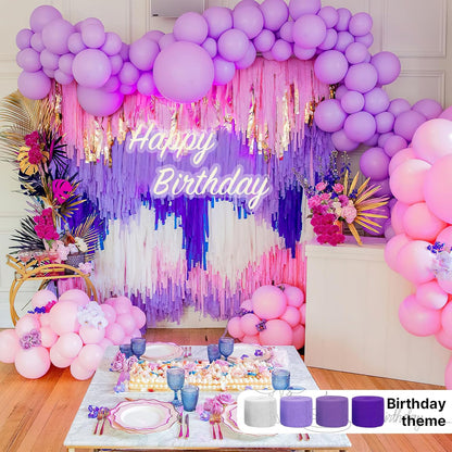 PartyWoo Crepe Paper Streamers - Metallic Silver & Purple Colors | 6 Rolls, 492ft Total for Celebrations