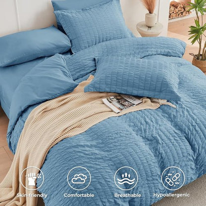 HYMOKEGE Mineral Blue Comforter Set - Luxurious 7-Piece All-Season Bedding in Full Size