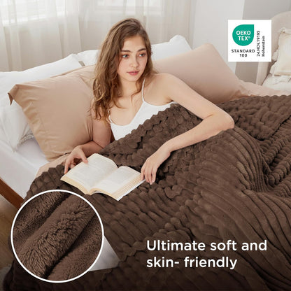 Bedsure GentleSoft Fleece Blanket - Cozy Brown Throw for Couch, Perfect 90x90 Inches Size