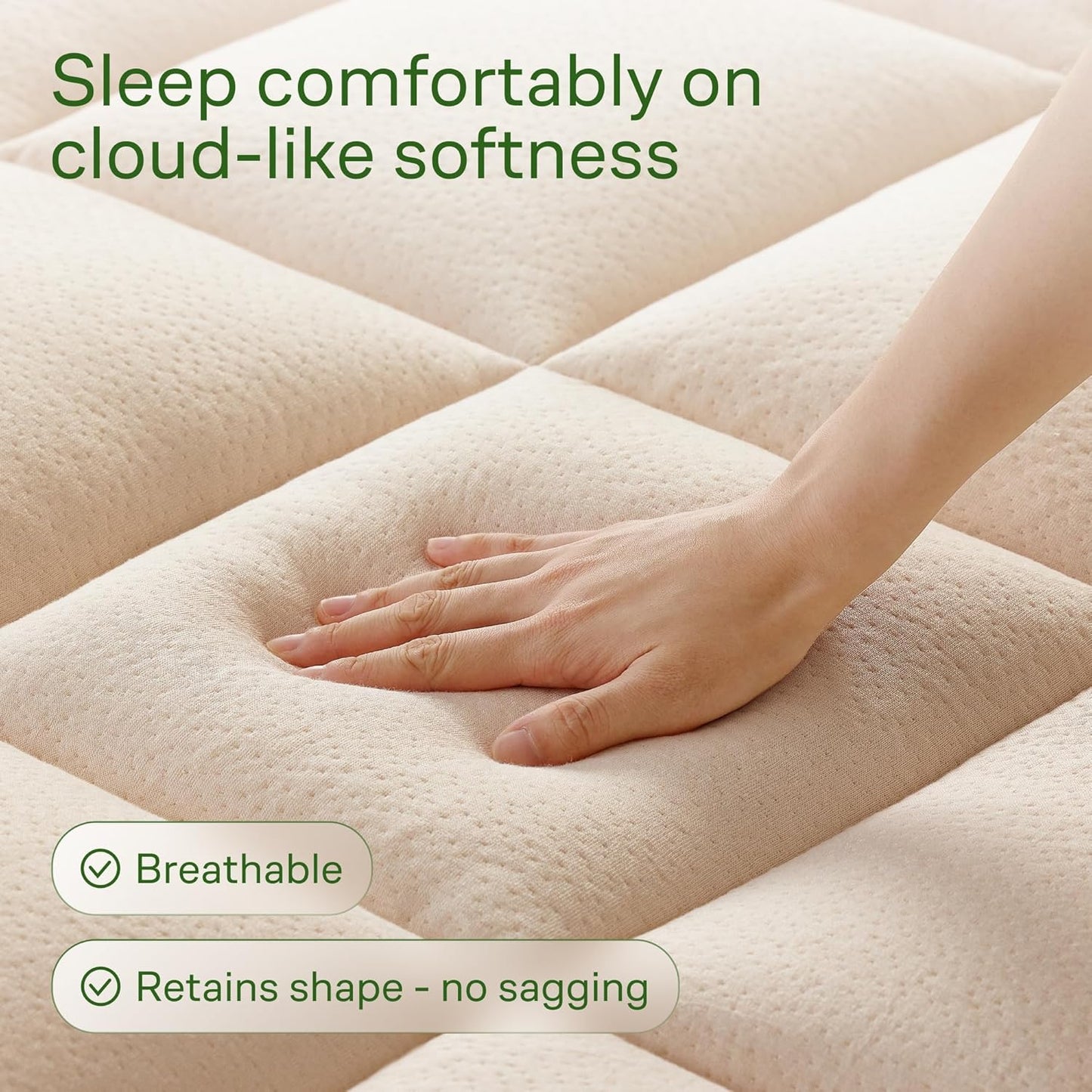 Skiennix Ultra Soft Queen Size Mattress Topper - Bamboo Viscose Pillow Top for Full Body Support | Naturally Cooling, Beige