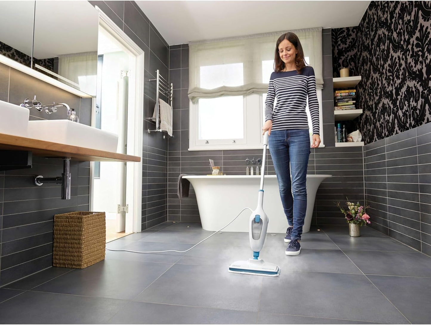 BLACK+DECKER Steam Mop - Powerful Cleaning with Quick-Dry Technology | Sleek White Design