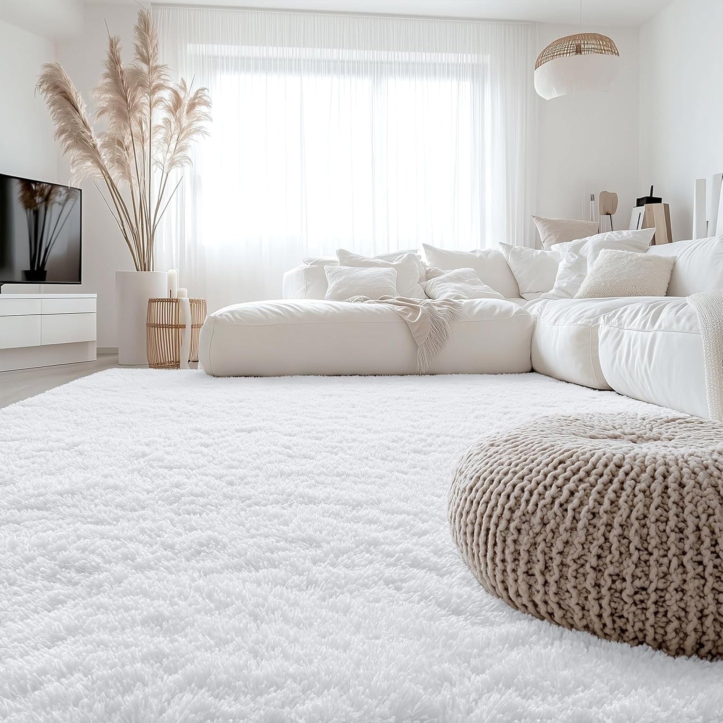 OLANLY Large Area Rug - Soft Fluffy Shaggy Indoor Carpet for Living Room & Bedroom | 7x12 ft, White