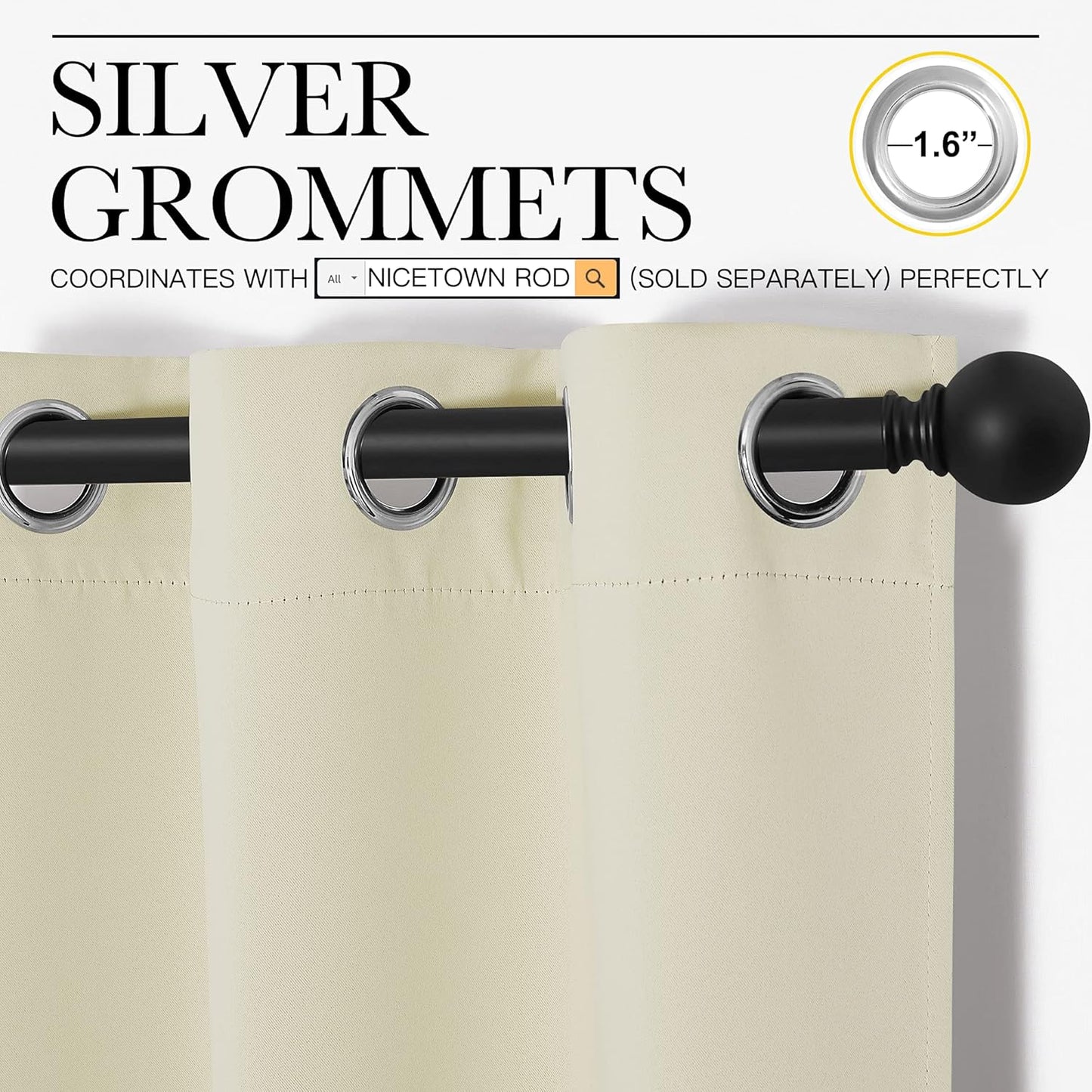 NICETOWN Kitchen Curtains - Thermal Insulated Grommet Draperies for Room Darkening | Beige, 2 Panels (W42 x L50 inches)