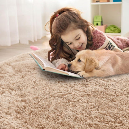 OLANLY Round Beige Area Rug - Soft, Fluffy, Machine Washable 3 ft Circle Carpet for Bedroom & Living Room