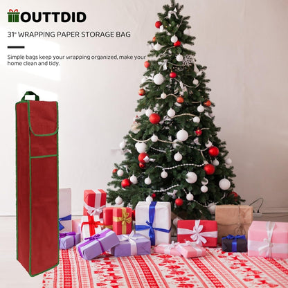 OUTTDID Wrapping Paper Storage Bag - 31" Gift Organizer with Pocket for 9 Standard Rolls - Red