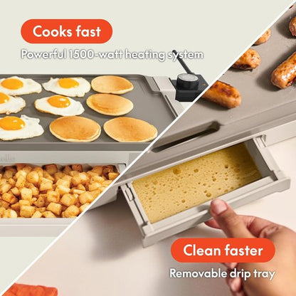 Bella Electric Griddle - 10" x 20" With Warming Tray & EverGood™ Ceramic Nonstick Coating | 1500 Watt, Oatmilk