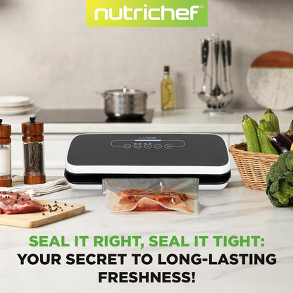 NutriChef Vacuum Sealing System - Automatic Food Preservation with Starter Kit, Compact Design, Black