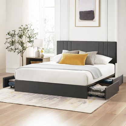 Zinus Billie Platform Bed Frame, Four Underbed Storage Drawers, Height Adjustable Headboard, Upholstered Style, Queen