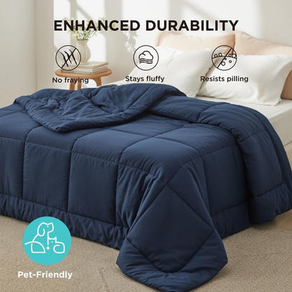 Bedsure Comforter Duvet Insert - Quilted Comforters Full Size, All Season Duvet, GentleSoft Down Alternative Bedding, with 8 Tabs, Gifts for Women/Men, Navy Blue, Full 86 x 82 Inches