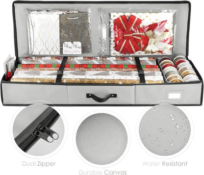 Hearth & Harbor Wrapping Paper Storage Container - Tear-Proof Christmas Gift Wrap Organizer | Holds 22 Rolls, Silver