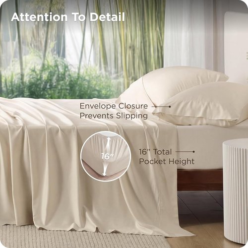 Bedsure Cooling California King Sheet Set - Breathable & Soft Rayon from Bamboo, Deep Pocket, Light Beige