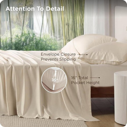 Bedsure Cooling California King Sheet Set - Breathable & Soft Rayon from Bamboo, Deep Pocket, Light Beige