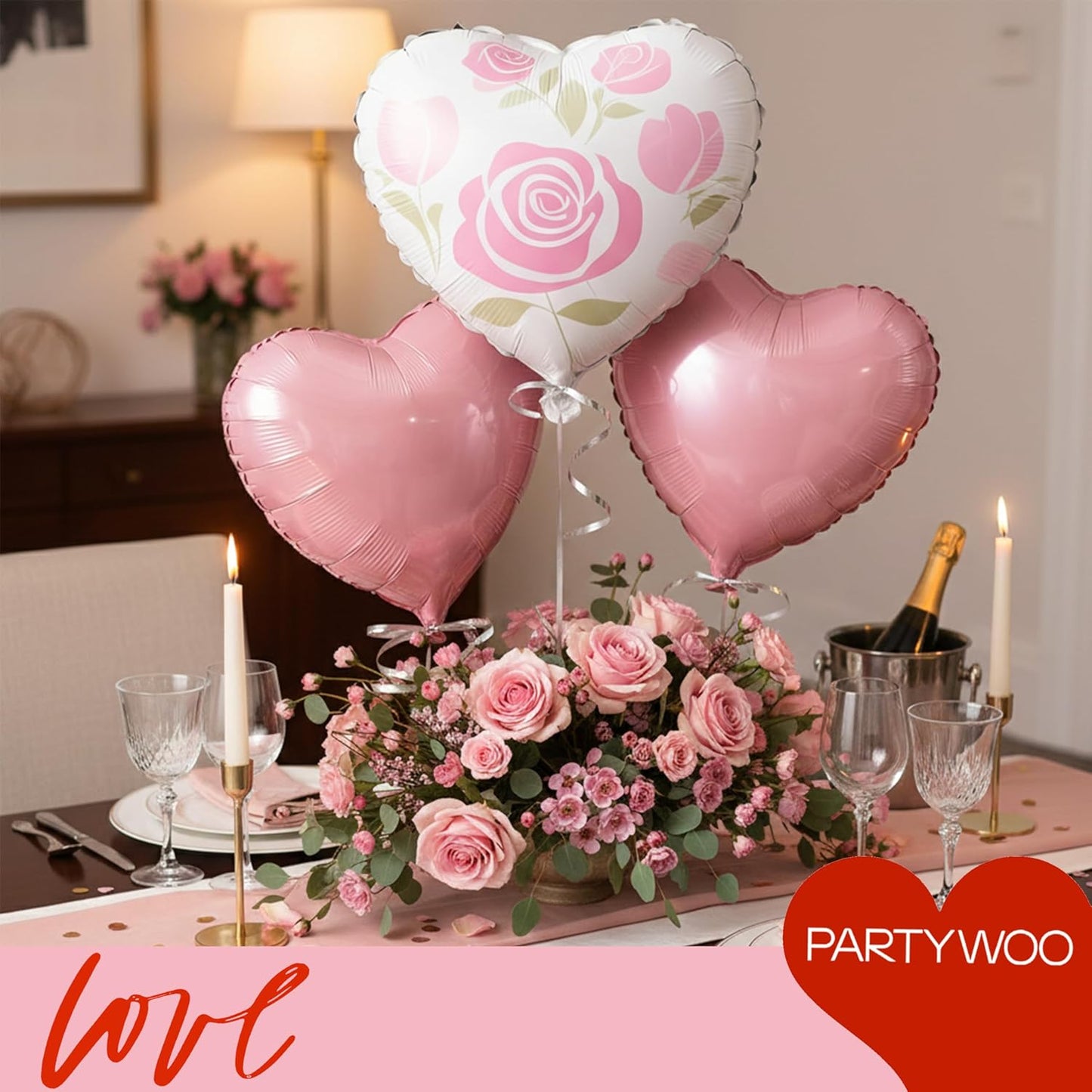 PartyWoo Pink Balloons - 127 Pcs in Various Sizes & Heart Foil Balloons for Valentine's Day Decor
