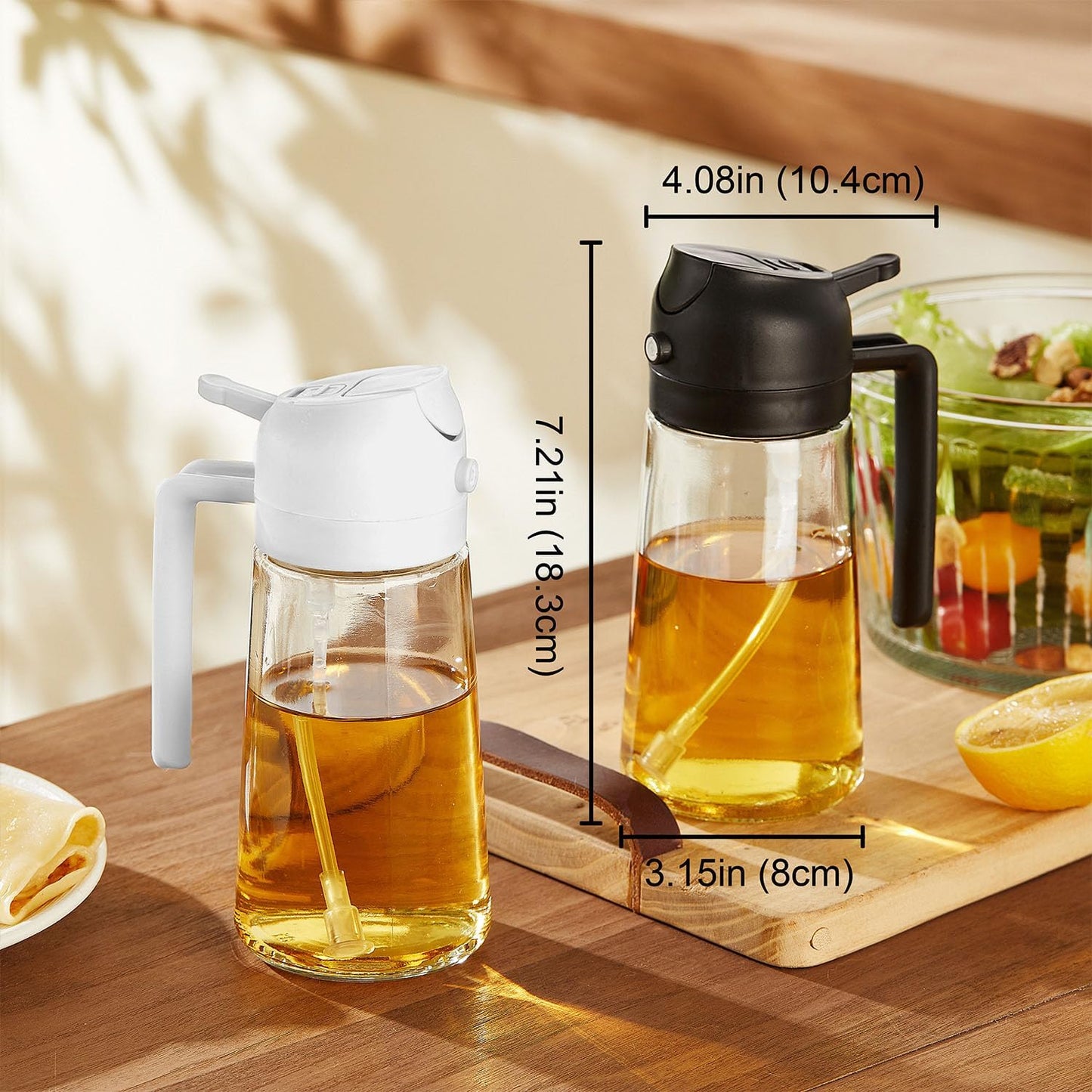TrendPlain 16oz Glass Olive Oil Sprayer - 2-in-1 Dispenser for Cooking, Air Fryer & BBQ - Peach Color