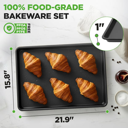 NutriChef XL Mega Cookie Sheet Baking Pans Set - 22" x 16" Nonstick Carbon Steel Bakeware, Black