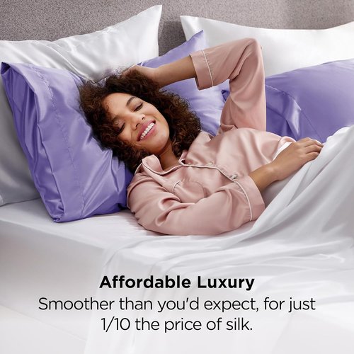 Bedsure King Size Satin Pillowcase Set - Lilac Silky Pillow Cases for Hair & Skin, 20x36 Inches, 2-Pack