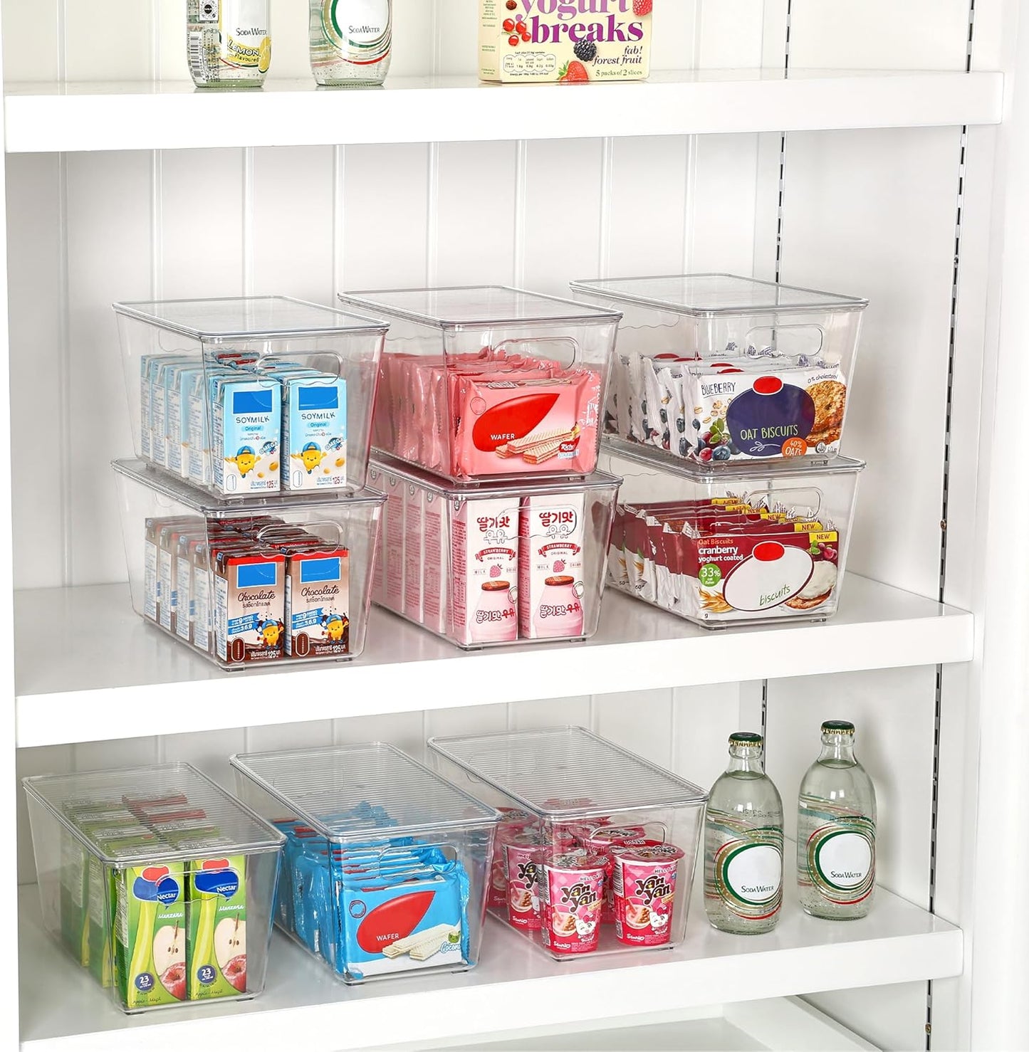 Vtopmart 12-Pack Clear Stackable Storage Bins - Medium Plastic Containers with Lids for Kitchen & Pantry Organization
