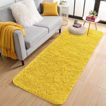 OLANLY Runner Rugs - Soft, Fluffy, Machine Washable | 2x6 ft Yellow Shaggy Carpet for Bedroom & Hallway