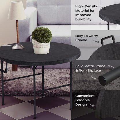 Our Modern Space 3.5 Feet Circular Round Foldable Table with Built in Handle & Steel Legs | Heavy Duty Portable | Perfect for Party, Dining, Wedding, Events, Picnic Indoor, Outdoor, Camping, Utility