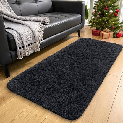 OLANLY Runner Rugs - Soft, Machine Washable Shaggy Carpet for Hallway & Bedroom | Black 2x10 ft