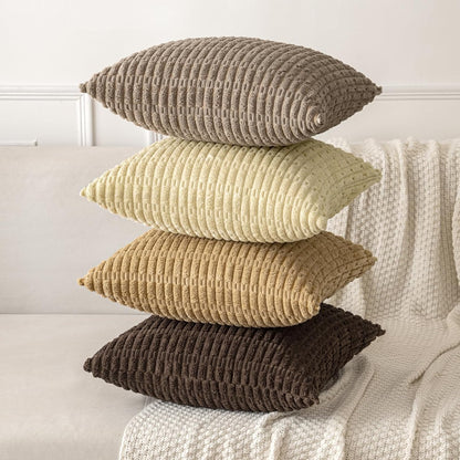 MIULEE Corduroy Decorative Throw Pillow Covers - Soft Boho Striped Design | 20x20 Inch Beige for Modern Farmhouse Decor