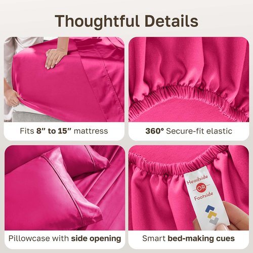 California Design Den Twin XL Cotton Sheet Set - 100% Long Staple Cotton, 400 Thread Count, Silky Sateen - Hot Pink