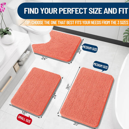 OLANLY U-Shaped Toilet Rug - Extra Soft Chenille, Quick-Dry, Machine Washable, Non-Slip | 24x20, Coral