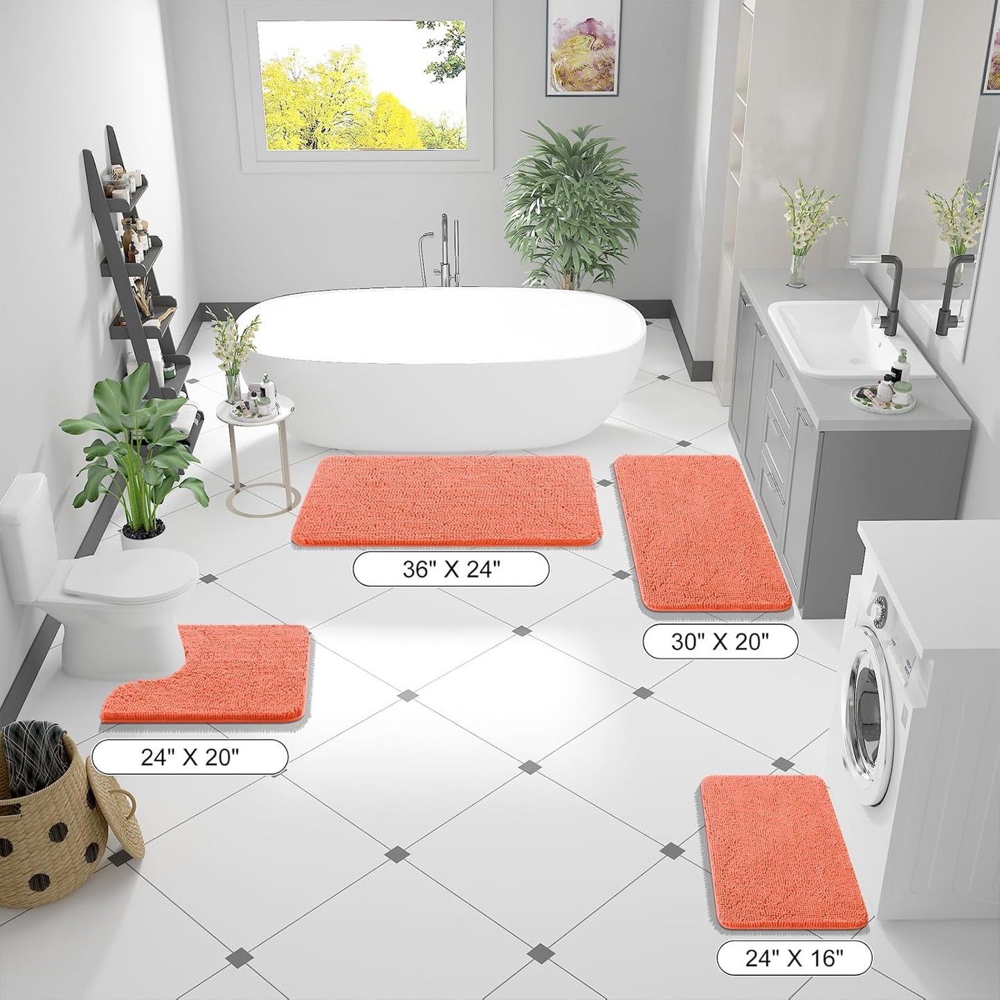OLANLY Large Bath Rugs - Extra Soft Chenille, Quick Dry & Machine Washable | 40x32, Coral Color