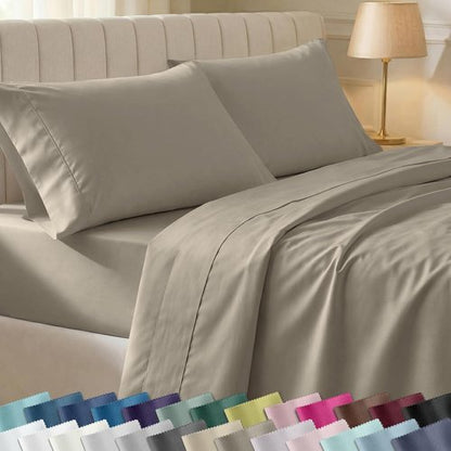 California Design Den 100% Cotton Twin Bed Sheets Set - 400 Thread Count, Silky Smooth Sateen, Taupe