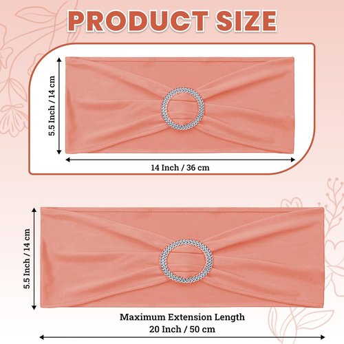 MDS Spandex Chair Sashes - Premium Stretch Covers with Buckle Slider | Universal Fit for Weddings & Events - Coral Peach