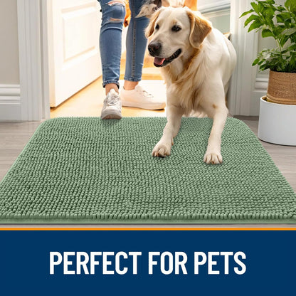 OLANLY Dog Door Mat - Absorbent Non-Slip Washable Doormat for Muddy Paws | 54x24, Olive Green