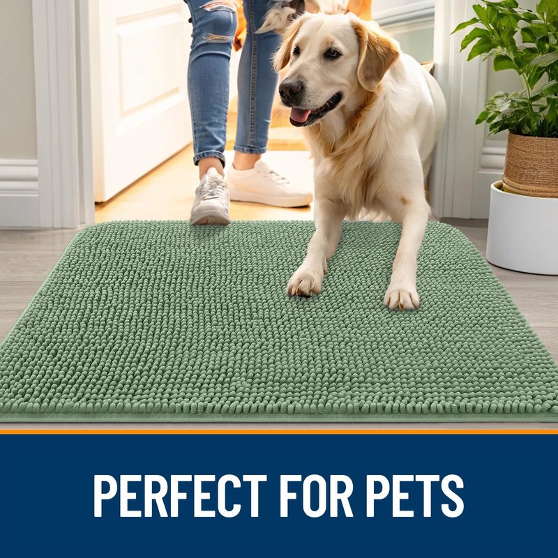 OLANLY Dog Door Mat for Muddy Paws 59x32, Absorbs Moisture and Dirt, Absorbent Non-Slip Washable Doormat, Quick Dry Chenille Mud Mat, Entry Indoor Entryway Carpet for Inside Floor, Olive Green