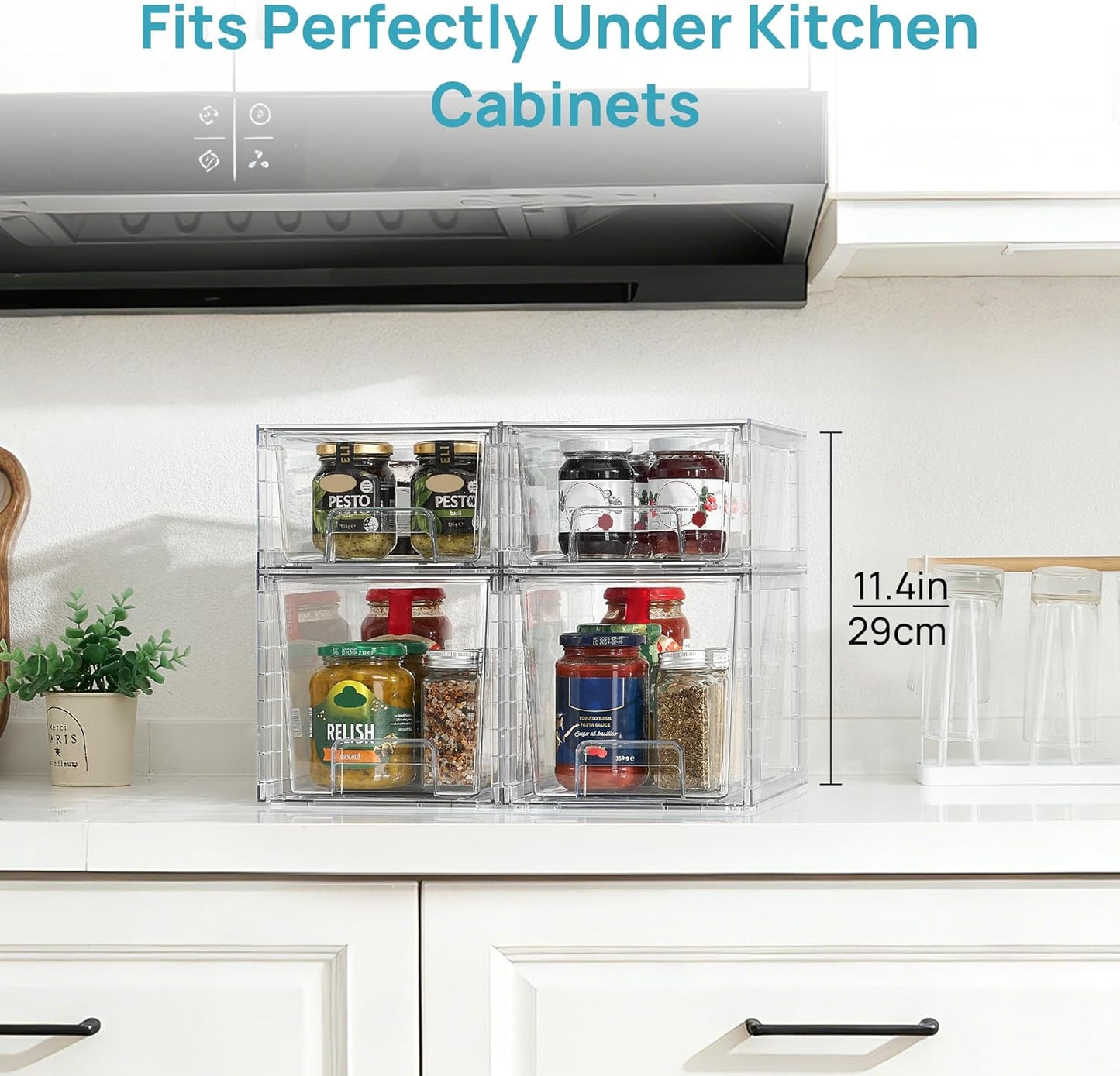 Vtopmart Clear Stackable Storage Drawers - Easy Assembly Organizers for Kitchen, Bathroom & Pantry | 4 Pack