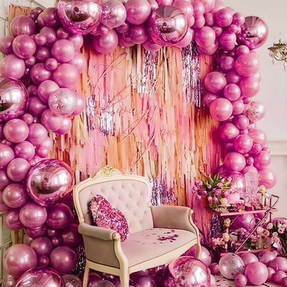 PartyWoo Hot Pink Balloons - 140-Piece Metallic Balloon Arch Kit for Engagements, Showers & Birthdays