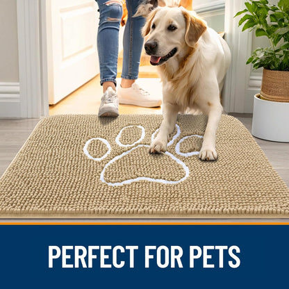 OLANLY Dog Door Mat - Absorbent Non-Slip Mud Mat for Paws | Quick-Dry Chenille, 24x16, Beige