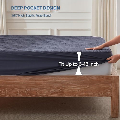BEDLORE Waterproof King Size Mattress Protector - Soft, Deep Pocket Cover for 6"-18" Depth | Navy Blue