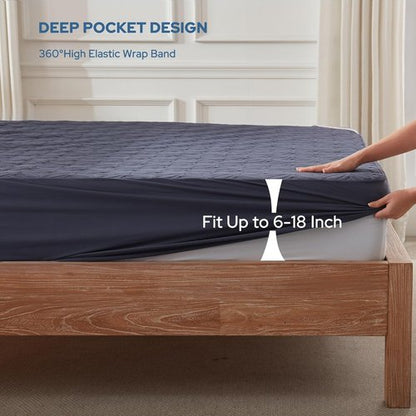 BEDLORE Waterproof Mattress Protector - Soft Queen Size Pad with Deep Pocket for 6"-18" Depth | Navy Blue