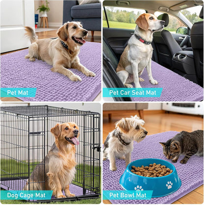 OLANLY Dog Door Mat - Absorbent Non-Slip Chenille Mat for Muddy Paws | 47x32, Quick Dry Lavender