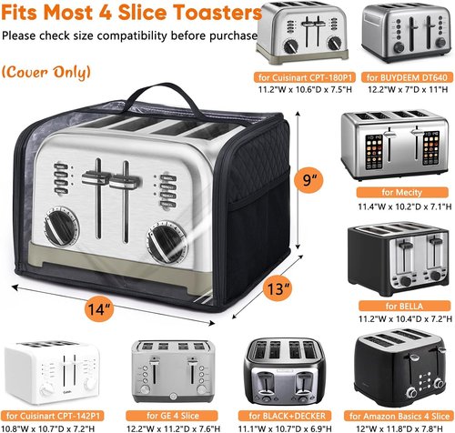 BAGSPRTIE Toaster Cover - Full Open Dust Protection for 4 Slice Wide Slot Toasters | Black