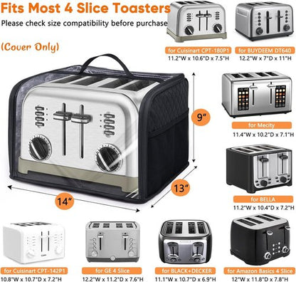 BAGSPRTIE Toaster Cover - Full Open Dust Protection for 4 Slice Wide Slot Toasters | Black