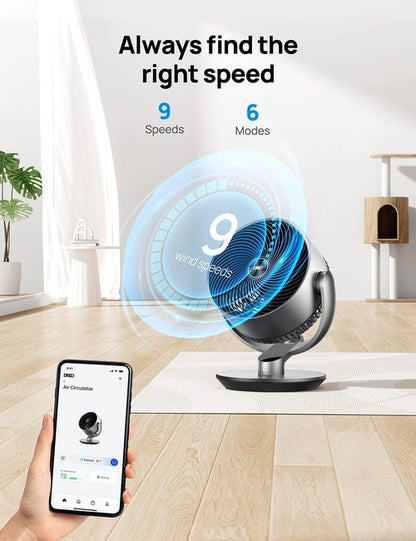 Dreo 16 Inch 25dB Quiet Smart Fans for Bedroom, DC Room Fan with Remote, 120°+120° Oscillating Fan, 6 Modes, 9 Speeds, 12H Timer,Works Alexa/Google/WiFi/Voice Control, Silver, Oversize (DR-HAF004S)