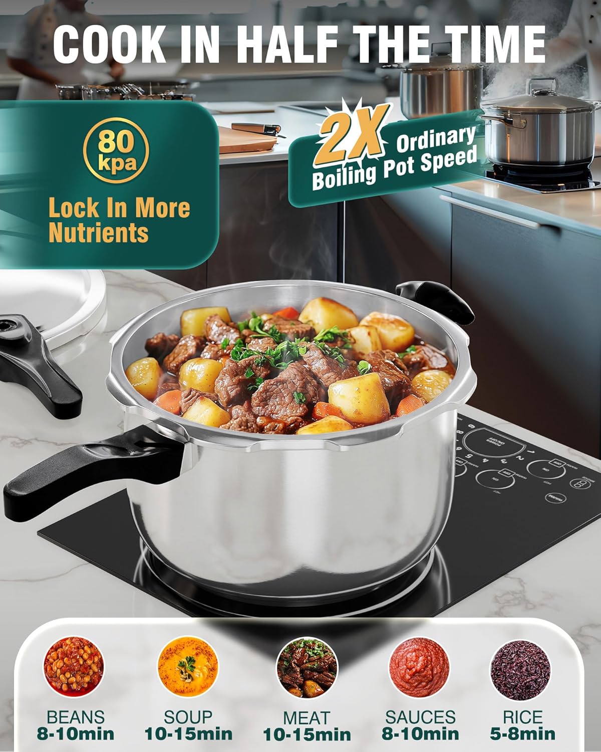 WantJoin Stainless Steel Pressure Cooker - 10 Quart Induction Compatible with Spring Valve Safety Features