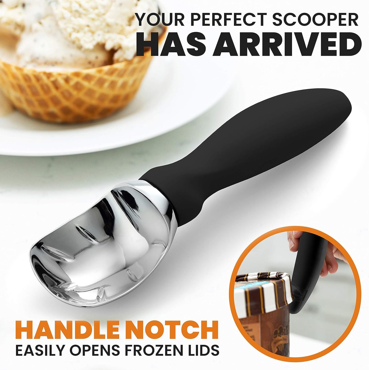Spring Chef Premium Ice Cream Scoop - Black & Stainless Steel Measuring Spoons Set of 7