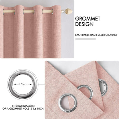 MIULEE Blackout Linen Curtains - Thermal Insulated Blush Pink Grommet Drapes | 52 x 96 Inch (2 Panels)