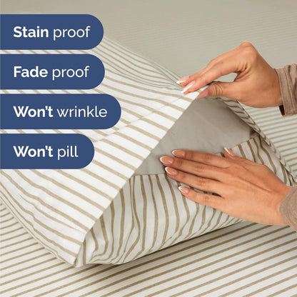 Queen 6 Piece Sheet Set - Soft Hotel Luxury Bedding | Comfy, Breathable & Cooling - Beige Stripes