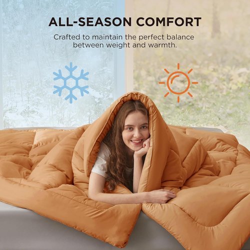 Bedsure Comforter Duvet Insert - Quilted King Size All-Season Down Alternative Blanket | GentleSoft, Burnt Orange 90 x 102 Inches