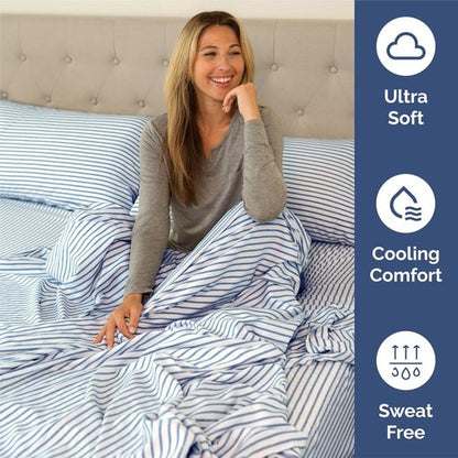 King Size 4 Piece Sheet Set - Comfy Cooling Bed Sheets - Luxury Hotel Quality | Deep Pockets, Soft, Wrinkle-Free - Blue Stripes