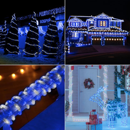 Skiennix 150ft LED Rope Lights - Waterproof, Connectable & Flexible Tube Lights for Indoor/Outdoor Decor | 8 Modes, White & Blue