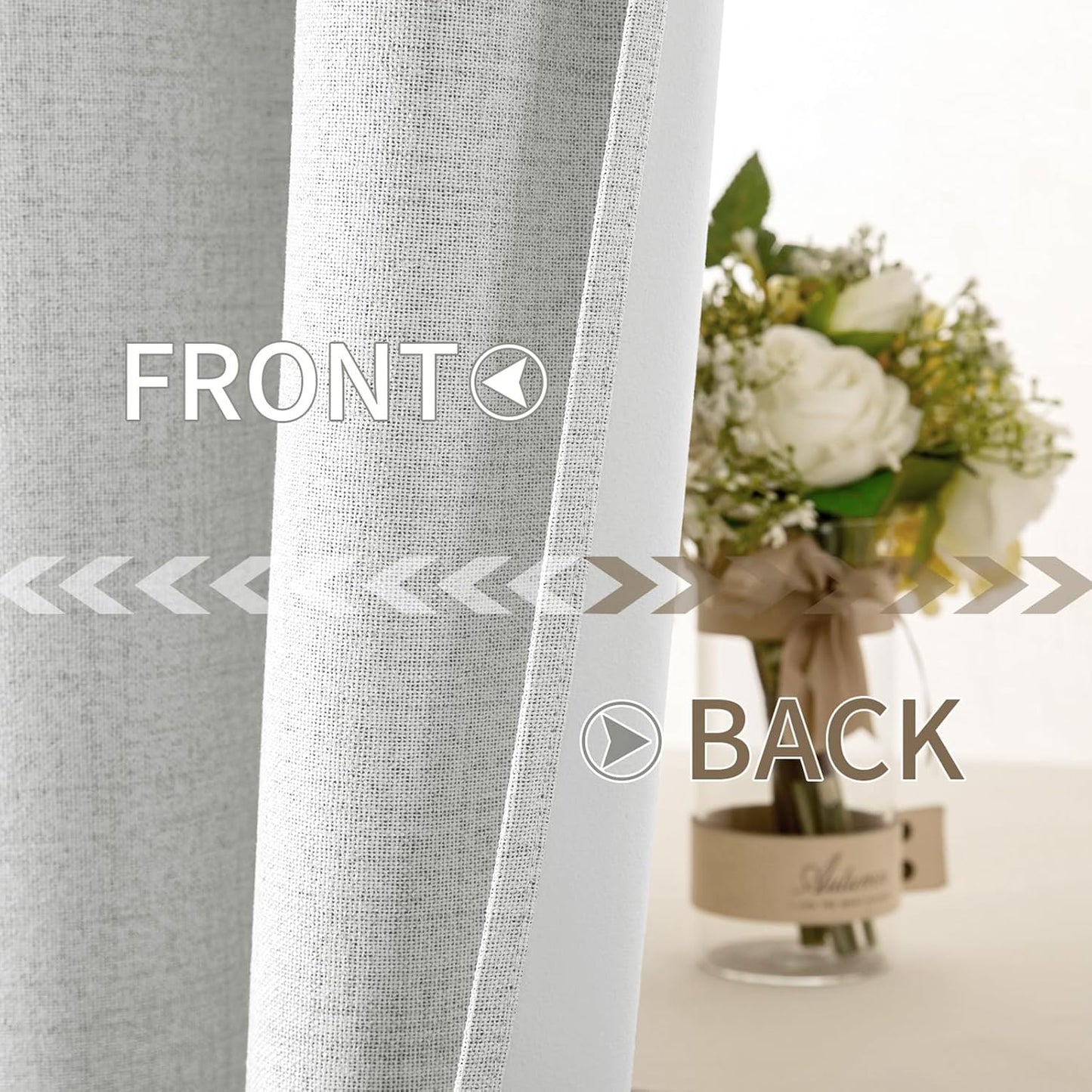 MIULEE Blackout Linen Textured Curtains - Thermal Insulated Room Darkening Drapes | Heathered White, 52 x 84 Inch (2 Panels)